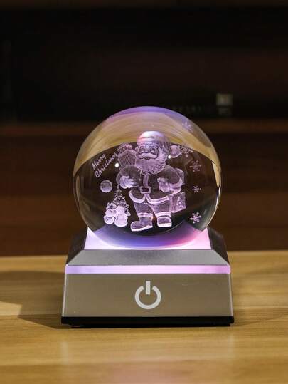 1 قطعة كرة زجاجية كريستالية مزينة بشكل سانتا كلوز، قاعدة USB محفورة بالليزر، ديكور منزلي، هدية للزفاف والعيد والذكرى السنوية وعيد الحب للزوجة والأم والحبيبة