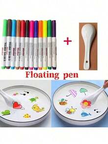1 套随机颜色 24 支/套带浮动墨水的魔法水彩笔，适用于绘画拼图，非常适合生日礼物、派对礼物、返校，8/12/24 支带勺子的魔法水彩笔，带浮动墨水的魔法水彩笔，12 色儿童涂鸦工具，