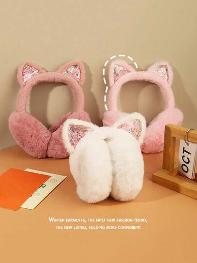 سماعات الأذن الشتوية - أغطية أذن جميلة للفتيات - أكياس الأذن - واقيات أذن دافئة - سماعات أذن مع أذنين من الفرو الناعم