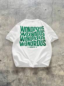 男士休闲简约字母印花短袖T恤，夏季 - 白色 - 查看 1