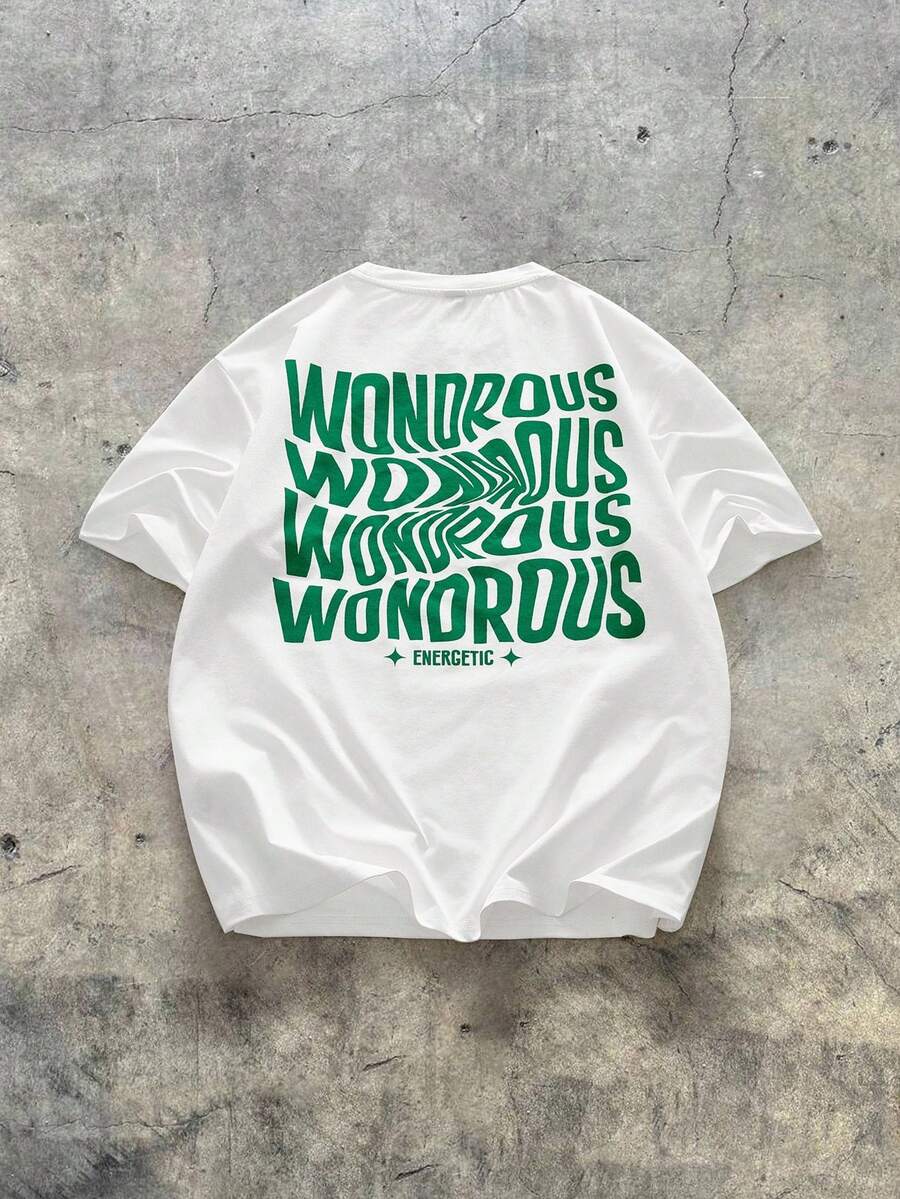 男士休闲简约字母印花短袖T恤，夏季 - 白色 - 查看 1