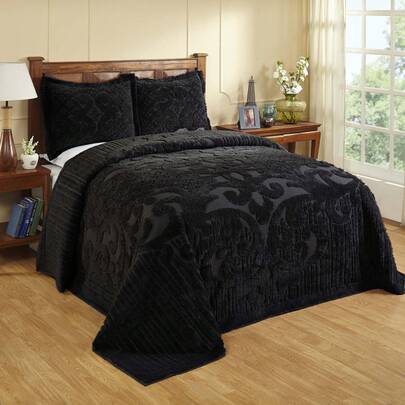 Chenille Bedspread Twin Size Bed% Cotton Lightweight Bedspread All Season X 110 Ashton (Navy)