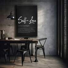 1pc Framed Canvas Painting Art - White Handwritten "Self-Love" Inspirational Wall Art, Modern Minimalist Wrapped Canvas Print For Living Room, Bedroom, Office Decor - Positive Affirmation Home Gift, Canvas Wall Art,Modern Home Decoration,Bedroom Wall Art,Wall Art Decor,Canvas Wall Art,Framed Wall Art,High Resolution Wrapping Canvas Painting - 黑與白 - 查看 4