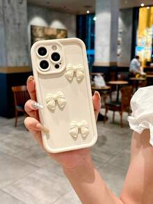 1 pièce Étui de téléphone beige avec décoration de papillon mignon, compatible avec Apple 11/12/13/14/11 Pro Max/12 Pro Max/13 Pro Max/14 Pro Max/XR/15/15 Pro/15 Pro Max/16/16 Pro/16 Pro Max