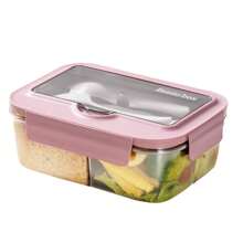 1 set de boîte à lunch compartimentée de couleur unie carrée avec couvercle et ustensiles, boîte à bento en plastique réutilisable pour micro-ondes, pour les travailleurs de bureau, les étudiants, les fêtes, l'extérieur, le camping, les pique-niques, les collations