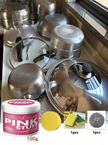 100g/500g/300g Pink Magic Cleaning Paste, Powerful Cleaning For Stainless Steel Pot Bottoms, Stove Cleaning Agent, Stainless Steel Cleaning Powder For Gas Stove, Exhaust Fan, Rust Remover, Multi-Purpose Kitchen Cleaning Powder To Quickly Remove Stubborn Stains And Grease On Kitchen, Bathroom, Floor, Helps Save Energy. The 100g Size Is Relatively Small, The 500g Size Is Recommended.