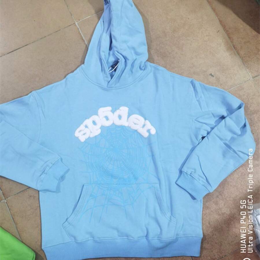 Sweatshirt Spider Web Print Hooded Pullover Sweatshirt Casual Loose New Style - Áo hoodie màu xanh da trời - Xem 1