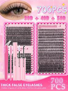 700 Stücke Cluster Wimpern Set, 30D/40D/50D DIY Künstliche Wimpern Natürlicher Stil, gemischte Länge 9-16mm, inklusive Wimpernkleber und Grafting Werkzeuge, geeignet für Anfänger, passend für alle fröhlichen Anlässe.