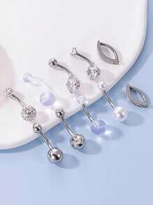 10 件/套医用钢内螺纹肚脐环，14G 女士/男士肚脐穿孔饰品