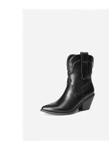 Women's Cowboy Ankle Boots Western Fashion Cowgirl Mid-Calf Boots Low Chunky Block Heel Pointed Toe Fall Booties Shoes