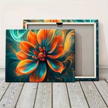 High Quality Art Canvas Wall Mural With Wooden Frame Abstract Orange And Teal Floral Ideal Wall Art For Living Room, Dining Room, Bedroom, Bathroom Home Decor, Office And Entryway Decoration, Ready To Hang - 橘色 - 查看 3