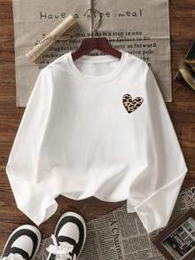 1pc Tween Girl Casual Printed Long Sleeve T-Shirt, Spring & Autumn, Young Student Apparel, Fashionable, Warm & Comfortable Design For Tween Girls - White - View 3