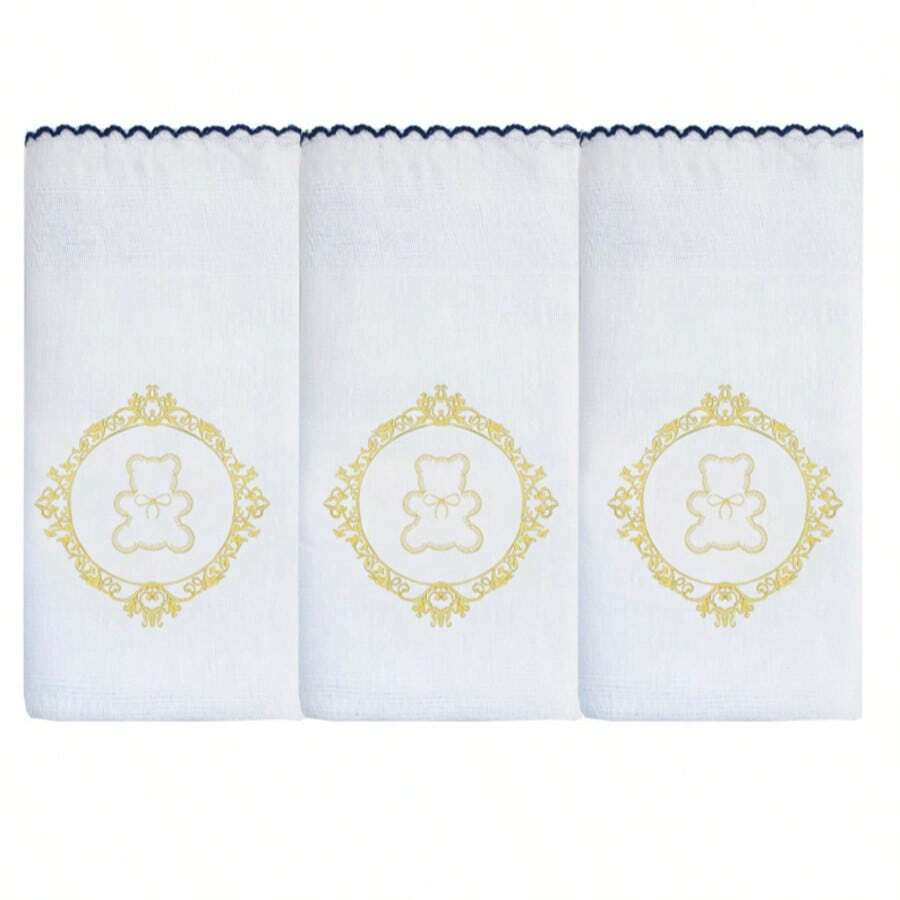 Soft 100% Cotton Double Embroidered Shoulder Diaper For Baby - Golden Arabesque Bear - View 1