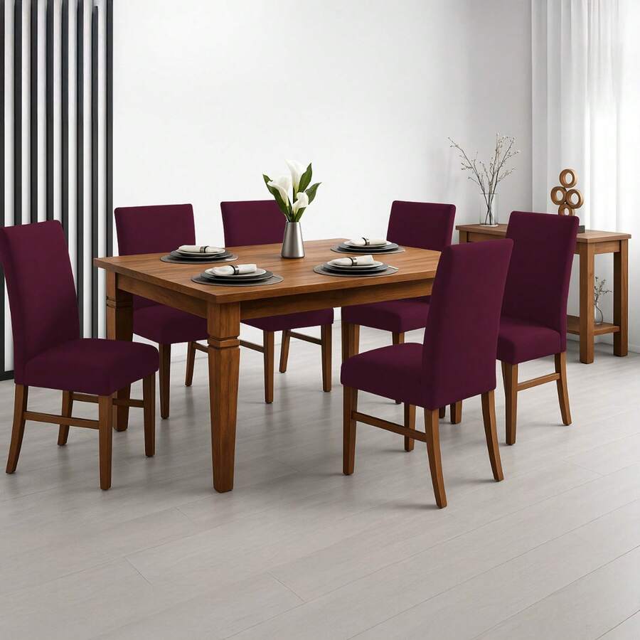 Kit 04 Capas De Cadeira Jantar em Malha Com Elástico - Vinho - Visão 1