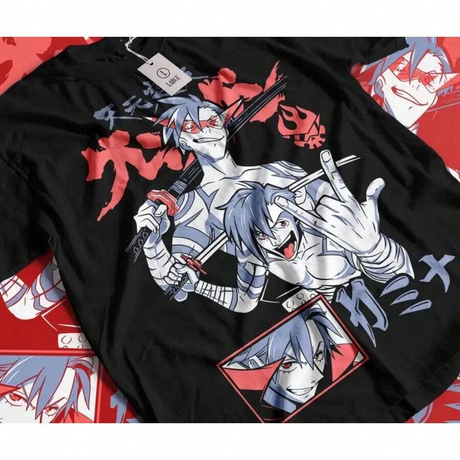Anime T-Shirt Of Kamina Tengen Toppa , Aesthetic Manga Shirt, Simon Yoko Mecha - Black - View 1
