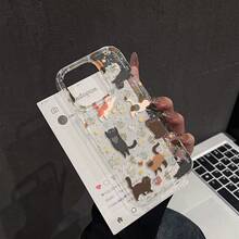 Floral & Cute Cat Pattern Phone Case, Compatible With Iphone 16 Pro Max, 15, 14 Plus, 13, 12, 11 Protective Cover - Transparent Frame Flash Point - View 3