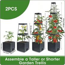 2 Packs Raised Garden Bed Tomato Planter With Trellis 57 Tomato Cages For Climbing Vegetables Plant Self Watering Planters Box For Garden Pots For Patio Greenhouse Indoor Outdoor2PCS - màu đen - Xem 5