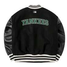 Chaqueta universitaria básica de lana, chaqueta unisex para ir y venir y deportiva - Negro - Ver 2