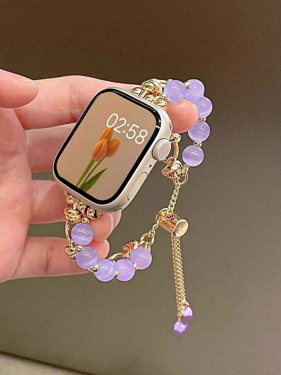 1 buc Brățară metalică cu piatra ochi de pisică violet pentru femei, compatibilă cu seria 38/40/41/44/45/49/42/46 mm 11/SE3/Ultra3/Ultra/SE/SE2/10/9/8/7/6/5/4/3/2/1