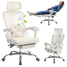Ergonomic High-Back Office Chair With Footrest And Headrest, Mesh Desk Chair With Adjustable Lumbar Support, Rolling Swivel Computer Chair For Home Office Or Gaming Room - White Double Mesh White Frame - View 1
