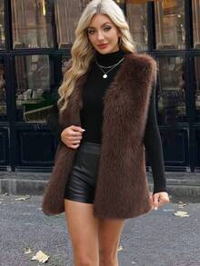 Damen Kunstfell Kurze Weste, Herbst/Winter