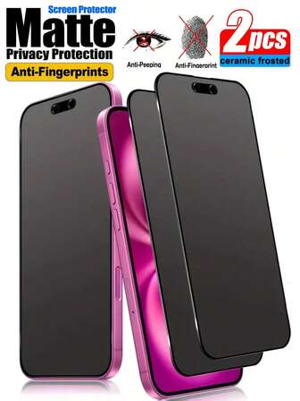 2 件陶瓷磨砂隐私屏幕保护膜兼容 9H 防偷窥陶瓷磨砂钢化玻璃隐私膜适用于 16ProMax/16E/16/Plus16/Pro16/IPhone15ProMax/14/13/12/11/XR/X/XS/7/8，2.5D 防指纹陶瓷磨砂防窥屏幕保护膜，手机壳友好防水防震防摔防摔防刮全覆盖屏幕保护必需品，适用于日常防护、办公室、家用手机屏幕保护膜手机配件