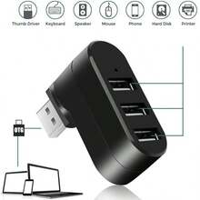 High Quality High-Speed 3-Port Rotating USB 2.0 Hub For Laptop For PC Hub USB Rotate Splitter Mini Adapter 3 Ports, Ideal For RV Outdoor Laptop Notebooks And PC Use, Portable & Durable, Black