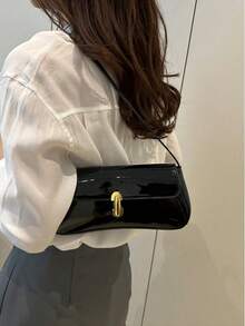 Women's Vintage Faux Oiled Leather Flap Decor One Shoulder Underarm Bag, Suitable For Dating, Outing, Party - 黑色 - 查看 8