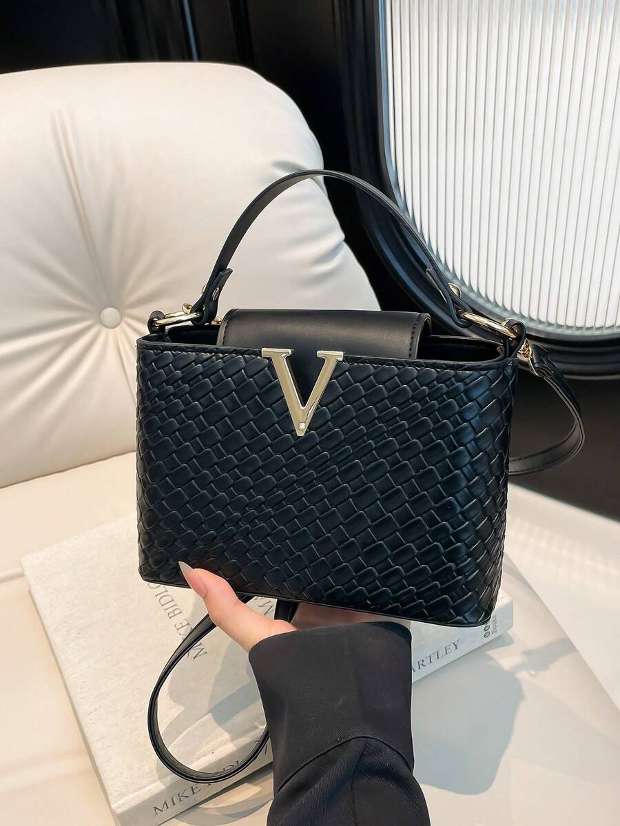 时尚迷你纯色简约金属锁扣装饰防水PU手提包，适合购物、携带物品，适合年轻女性、大学生、年轻职业人士、办公室、学校、工作、商务、通勤、户外活动、旅行和短途旅行。女士时尚手提包。