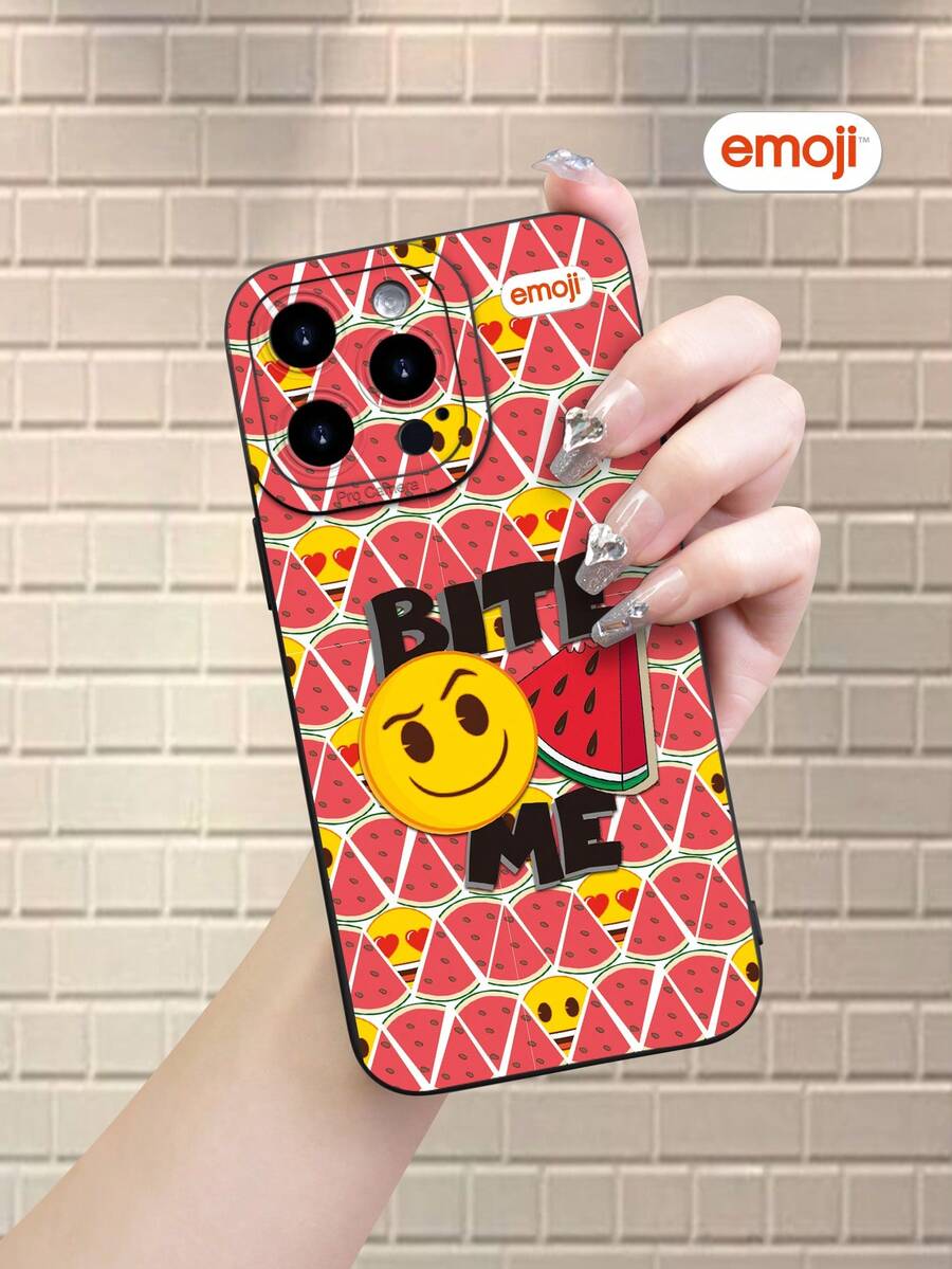 Emoji 1 pieza Funda de teléfono protectora suave mate negra compatible con iPhone 13/16/15/14/13/12/11/Pro/ProMax/X/XR/XS/XSMAX/7/8/PLUS y otros modelos, con diseño personalizado de patrón de sandía en forma de corazón y rebanada de sandía emoji, adecuado como regalo para novia, mejor amiga, esposa, amante, tía, jefa, hermana, pareja, compañeros de clase, maestro, cumpleaños u ocasión festiva