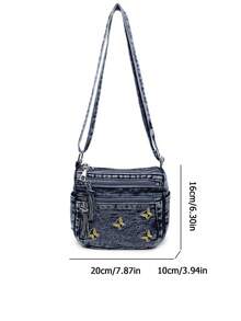 1 chiếc túi đeo chéo denim nữ kiểu dáng thường ngày, túi vuông nhỏ nhiều khóa kéo, nhiều ngăn, phù hợp sử dụng hàng ngày, kiểu dáng denim cổ điển, trang trí thêu hình bướm, túi đeo chéo mini là món quà tốt nhất dành cho các cô gái muốn sự nhẹ nhàng và tiện lợi hơn. - Màu xanh lam - Xem 3