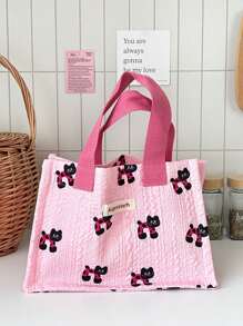 1 件时尚绗缝午餐包户外包可爱猫、狗和熊图案设计午餐手提包时尚大容量食品容器袋、午餐盒储物袋、可重复使用的午餐盒、多功能防水防漏成人午餐手提包工作户外露营野餐午餐包