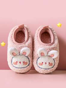 Pantuflas suaves y cálidas con diseño de conejo de dibujos animados para niños, con suela antideslizante para interiores
