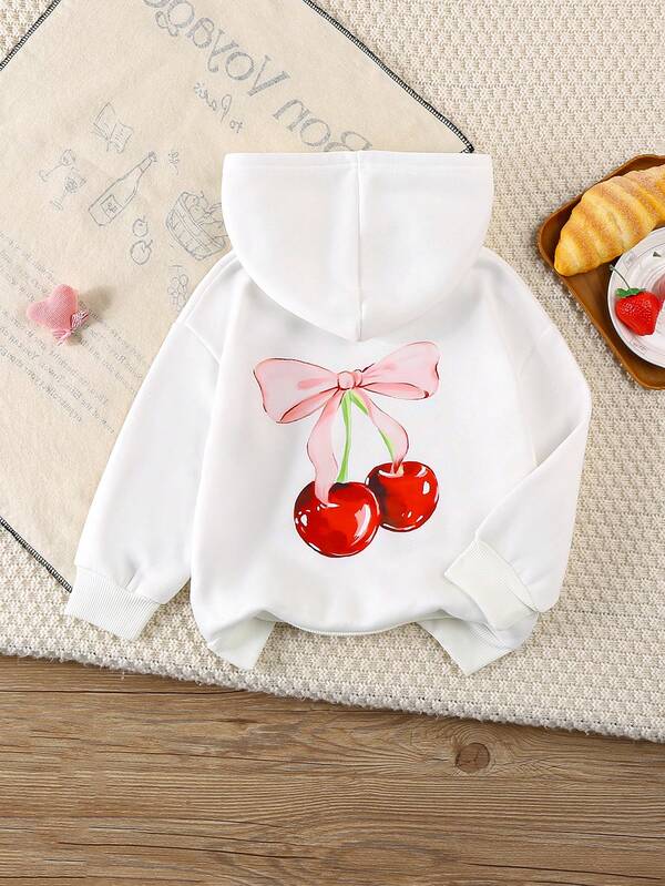 طقم بلوزة فليس مطبوعة بالكرز مريحة وفضفاضة للفتيات مع كابوشون، ملابس شتوية للفتيات، ملابس شتوية للأطفال، ملابس خريفية للفتيات، ملابس للمراهقات، ملابس للأطفال