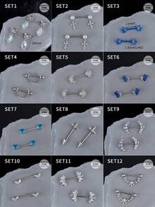 2 件套可爱性感蓝色心形水钻乳头环乳头钉不锈钢蝴蝶结乳头环蝴蝶结皇冠女王乳头钉球剑乳头杠铃环乳头穿孔首饰男女皆宜约会派对情人节首饰情人节乳头穿孔首饰圣诞节万圣节礼物情人节夜间外出社交聚会日常佩戴 - 彩色 - 查看 2