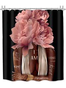 Shower Curtain Set With Hooks, Woman Peony Floral Quotes Girly Bathroom Curtain Set, African American Shower Curtain Set, Inspirational Modern Afro Bathroom Decor - 02pink - 查看 5
