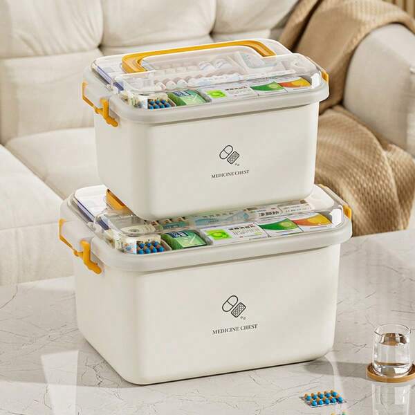 1pc Minimalist Fashion Portable Large Capacity Home Medicine Cabinet, Medicine Storage Box Handheld Home Medical Box