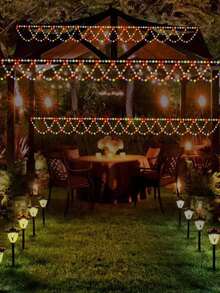 Upgraded Solar Powered Wave Lights, 10m-33ft/8m-26ft/4m-13ft Upgraded Solar Powered Wave Lights, LED Christmas Decorative Lights, 8 Lighting Modes, Suitable For Bedroom, Party, Eaves, Roof, Railing, Festival, Wedding, Christmas, Shop Decoration (USB Powered & Solar Power Optional) - Multicolor - View 5