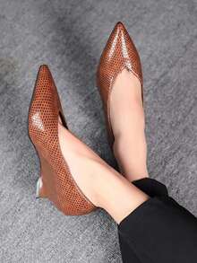 1 Pair Solid Color Fashionable PU Leather Animal Print Women Wedge Heel Shoes, Suitable For All Seasons - Brown - View 2