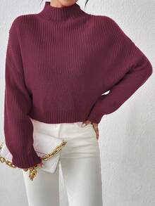 Women's Cute Short Sweater, Casual Lightweight & Comfortable Ribbed Knit Pullover - Red Violet - View 5