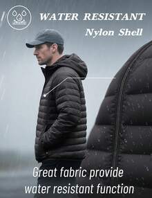 KEFITEVD Men's Lightweight Jacket With Hood Water Resistant Windproof Insulated Jacket Quilted Lined Winter Coats - Black - View 6
