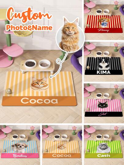 1pc Customized Pet Feeding Mat - Quick Dry Absorbent Dog Bowl Mat, Personalized With Name And Photo, Silicone Floor Mat, Suitable For Hardwood Floors, Dog Feeding Mat, Nordic Inspired Design