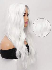 洛丽塔假发白色 26 英寸长卷发波浪角色扮演假发合成耐热纤维假发易于护理中分水波造型适合女性日常佩戴万圣节假发圣诞音乐节假发服装假发返校派对 - 白色 - 查看 3