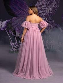 Faeriesty Dressalisa 孕妇加大码露肩泡泡袖及地薄纱派对连衣裙，超大裙摆，适合春夏伴娘及正式活动