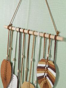 1 pieza Tapiz tejido a mano con hojas, decoración bohemia de pared con flecos, para habitación de niños, decoración de pared del dormitorio