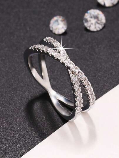 1pc Fashionable Personalized Versatile Criss-Cross Zirconia Inlaid Ring, Gift For Women On Valentine's Day, Birthday, Party