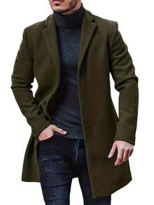 RANTAR Mens Trench Coat Slim Fit Notched Collar Fall Winter Single Breasted Pea Coat Warm Soft Overcoat - 軍綠色 - 查看 1