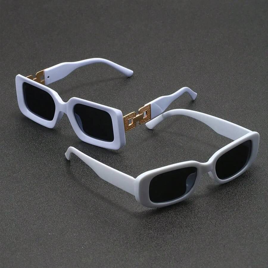 Women's Plastic White Oval Small Frame And Square Metal Hollow Design Punk Fashion Glasses, Suitable For Daily Commuting And Music Festivals - 全白 - 查看 1