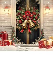 1 peça de pano para pendurar decoração de porta de Natal, cenário para festa de fim de ano, cortina para porta de quarto - Multicolorido - Ver 4