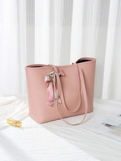 Elegant Scarf Decor Tote Bag, Large Capacity Women's Handbag For School/Work